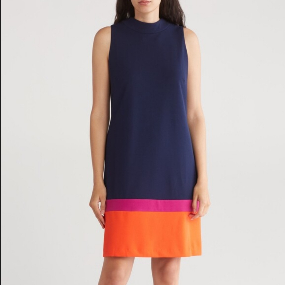 Tahari ASL Colorblock Sleeveless Minidress In Navy/flame/wild Berry Size 10